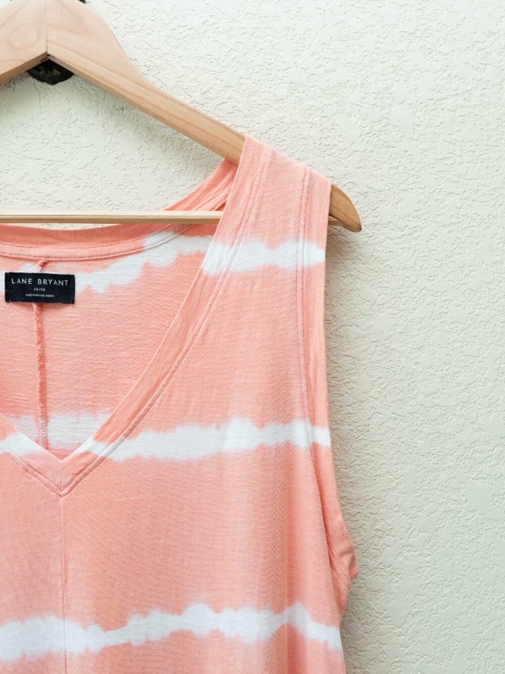 Lane Bryant Tie Dye Dress 14/16 Coral Pink White Sleeveless VNeck Pockets Cotton - Picture 5 of 14